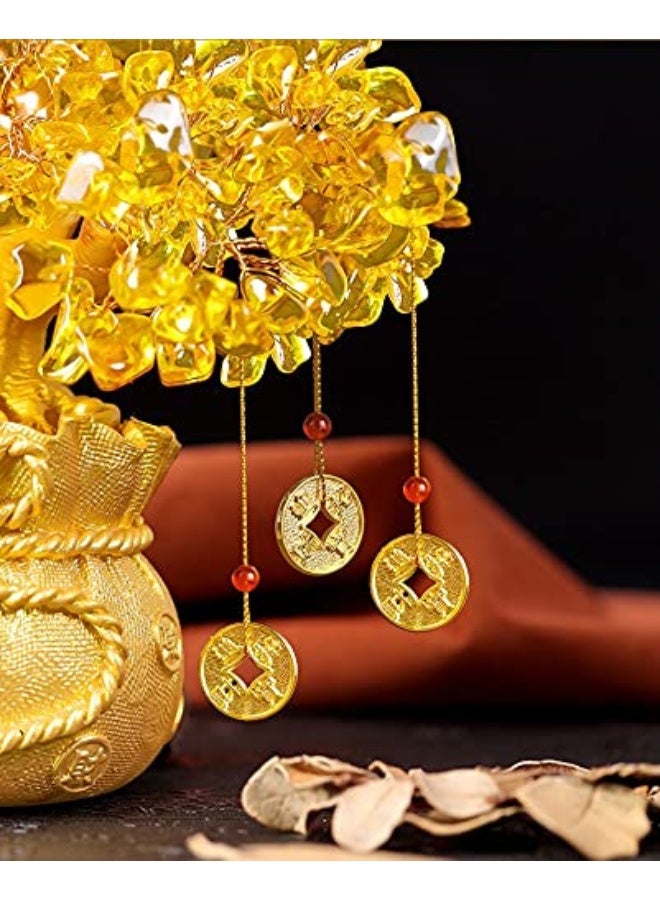 Mose Cafolo Feng Shui Crystal Money Tree with Dragon Pot Citrine Tree Hangs Lucky Cold Coins Bonsai Style Decoration for Tabletop Decoration Home Office Store (Gold) - Image 4